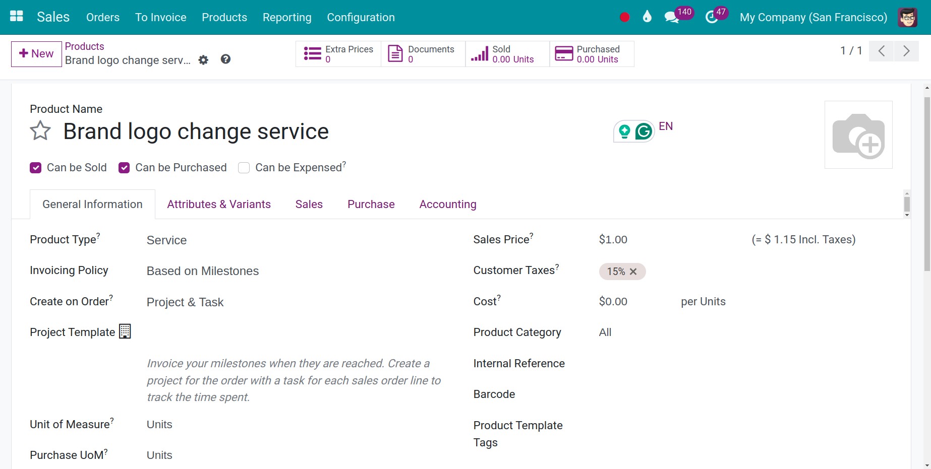 Create a milestone product in Viindoo