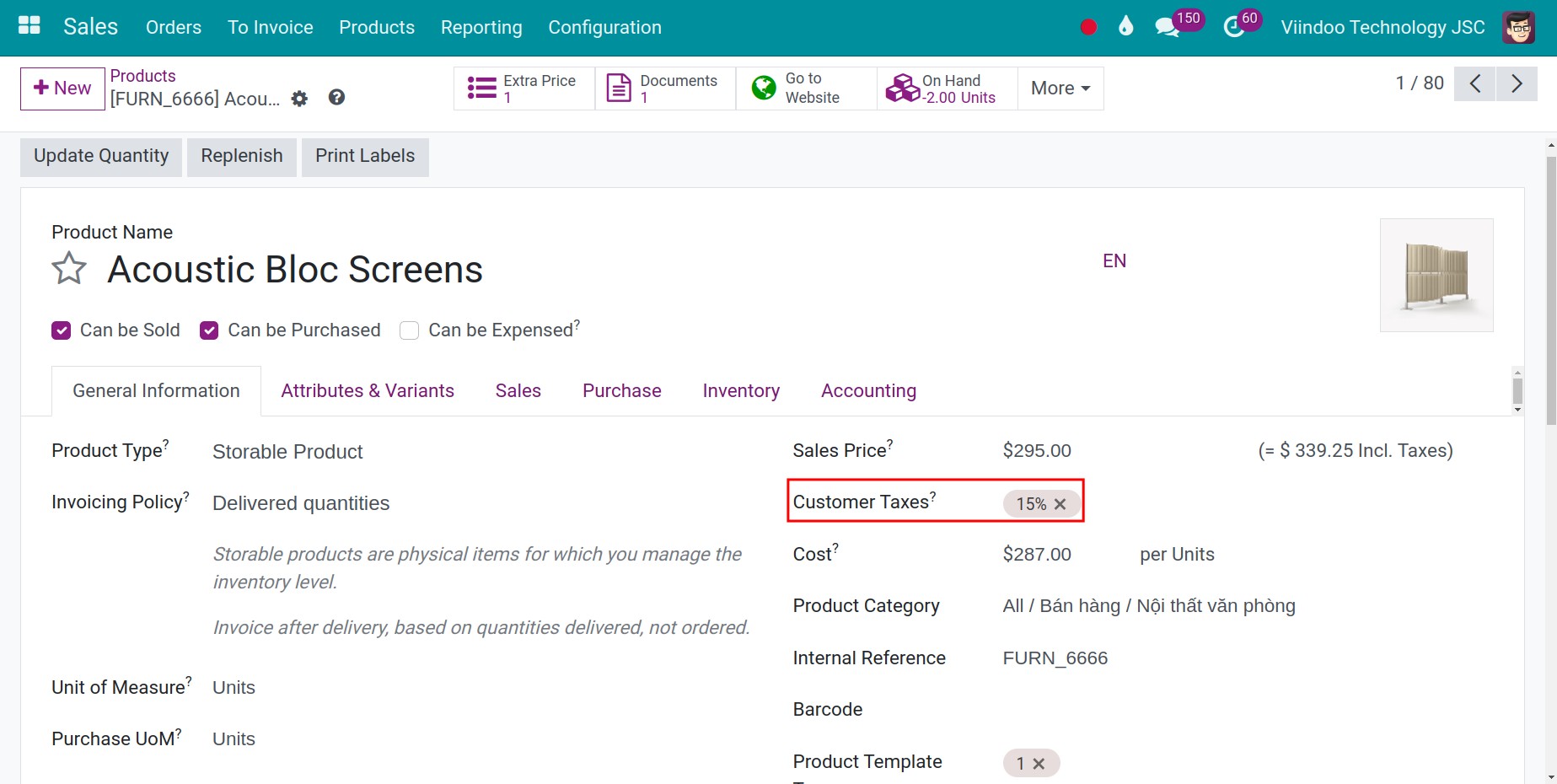 Default tax configuration on products