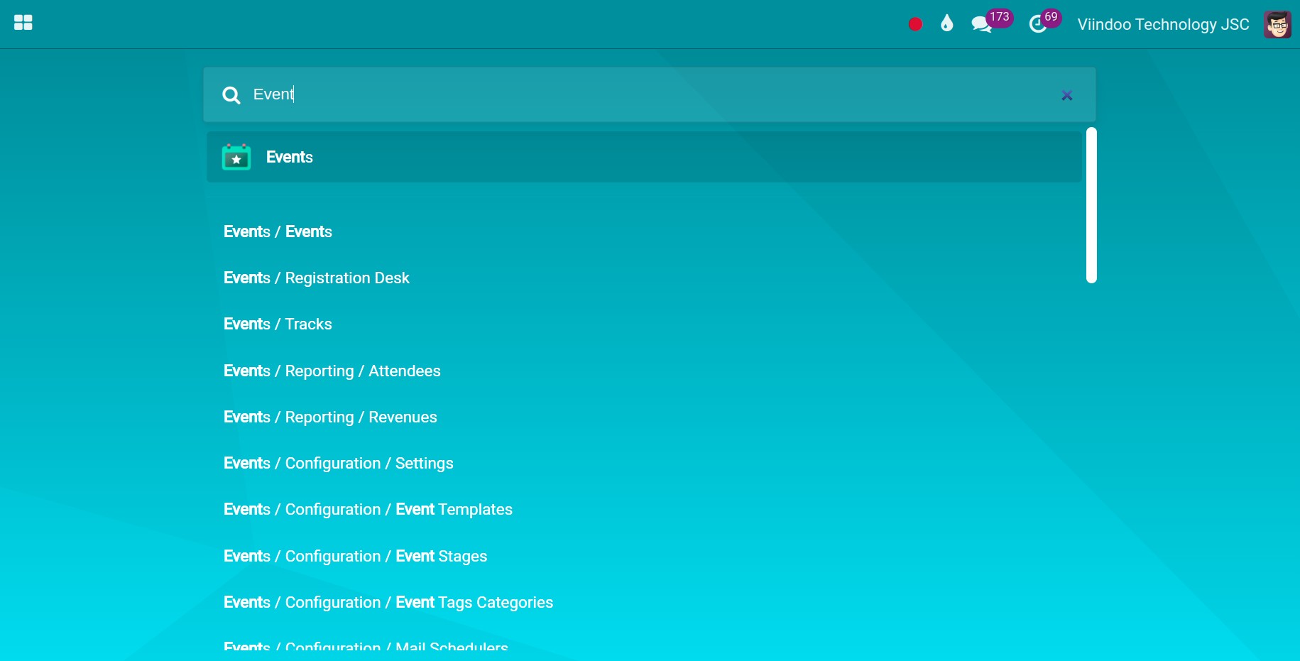 Search feature in the Viindoo main view