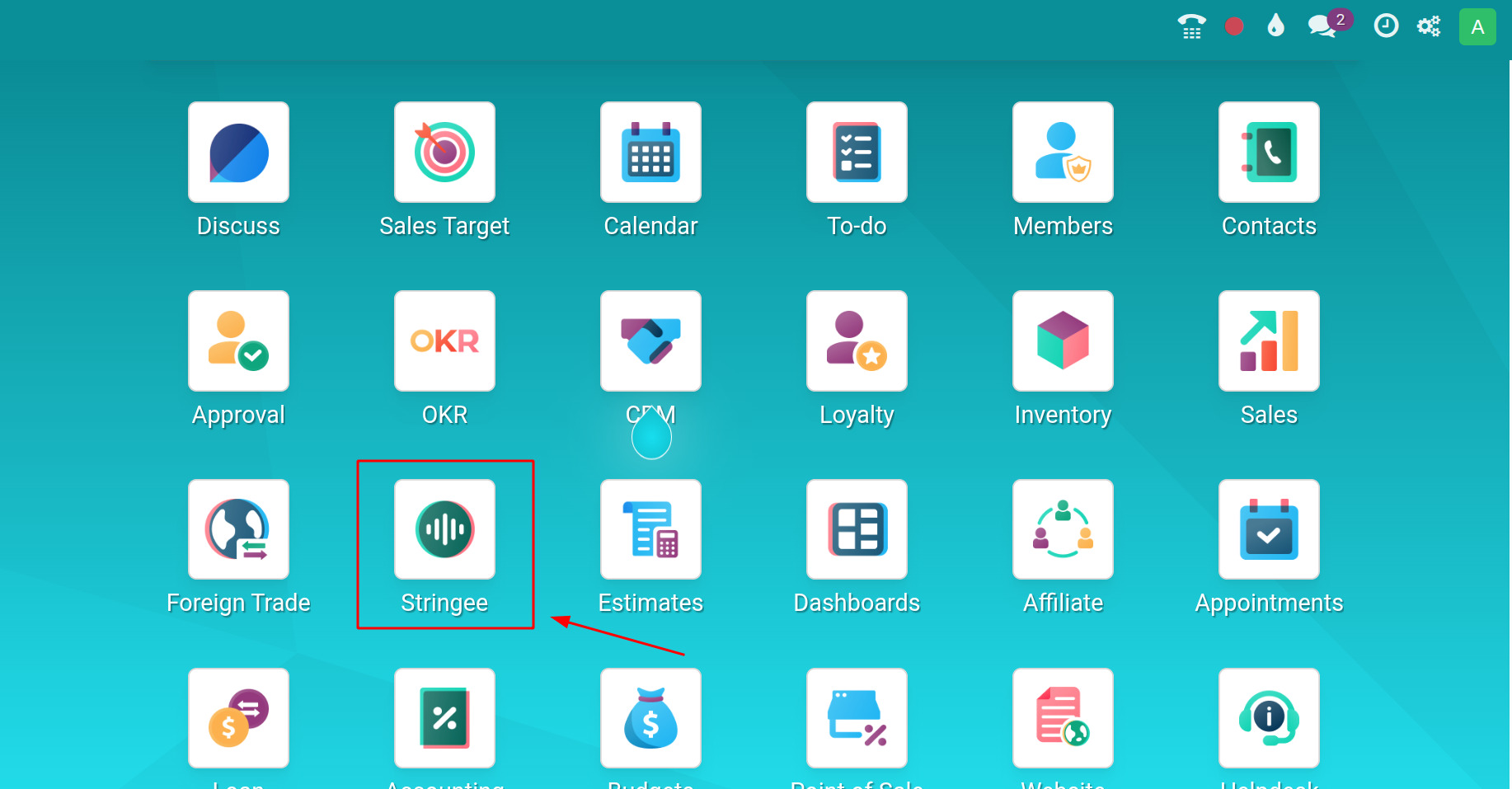 Stringee app on the main menu