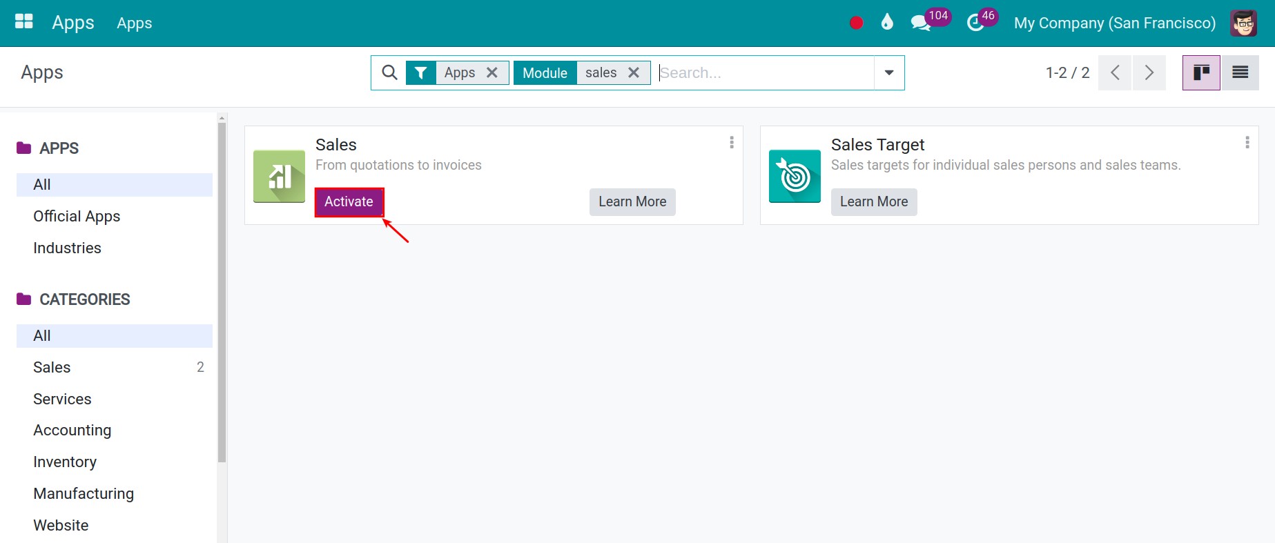 Install Sales app _ Viindoo