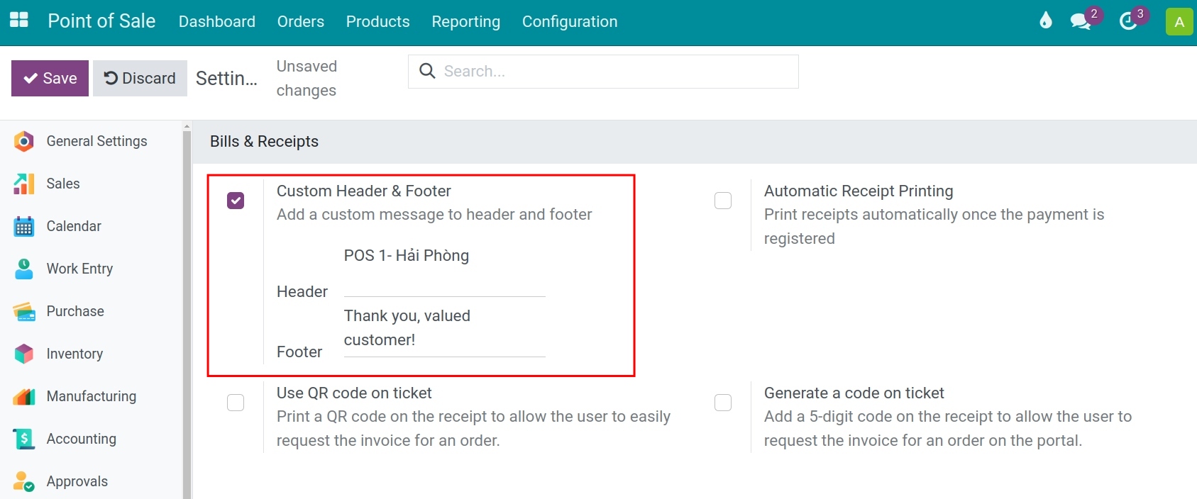 Configure header and footer