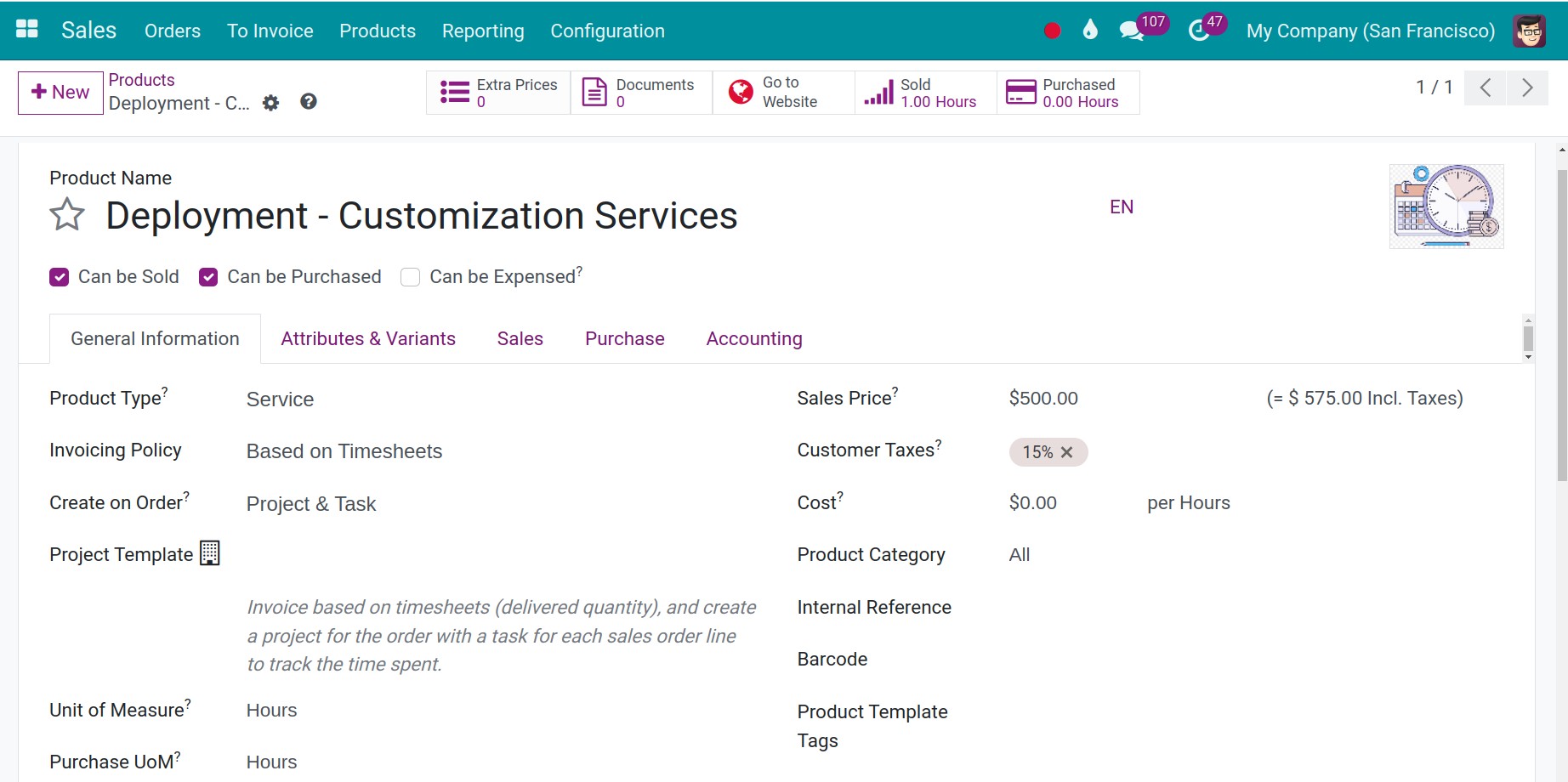 Service product configuration Viindoo