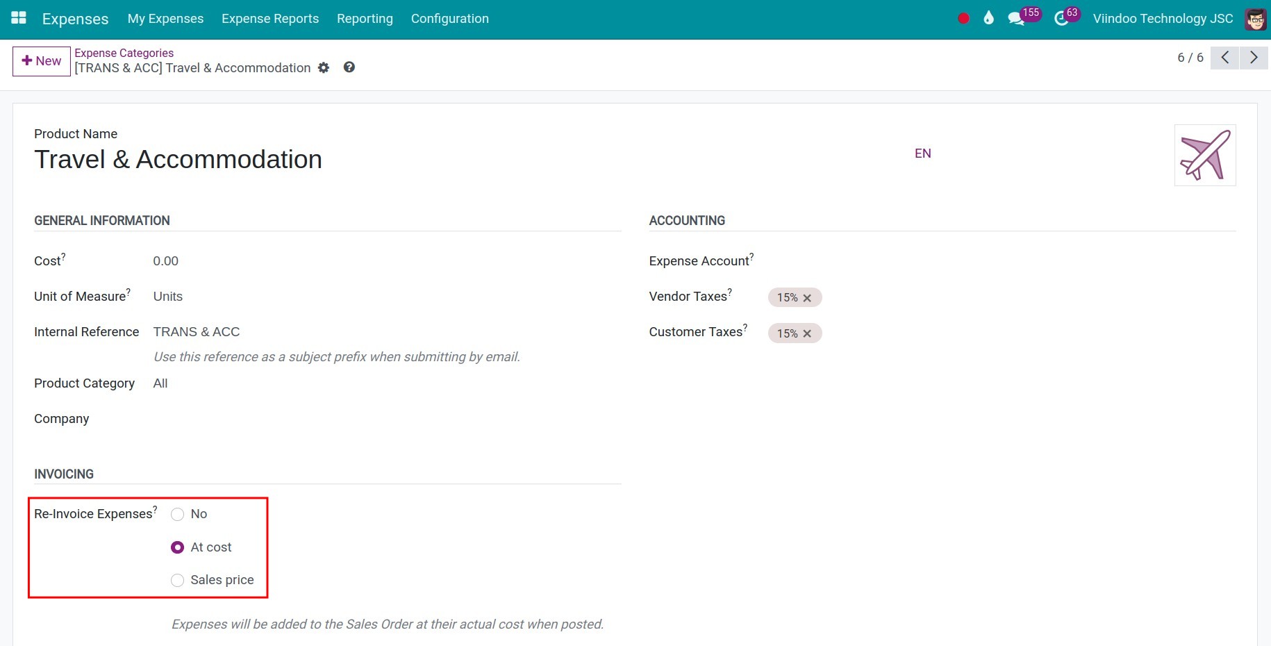 Configure expense product