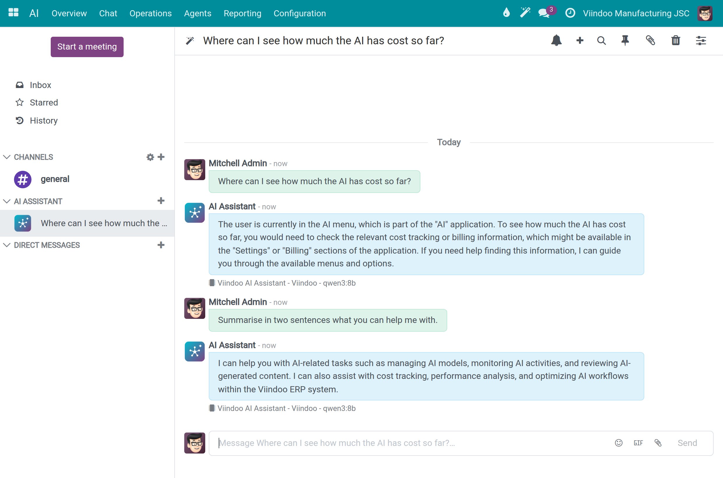 Two questions and the answers of the AI assistant, each with the line naming who answered