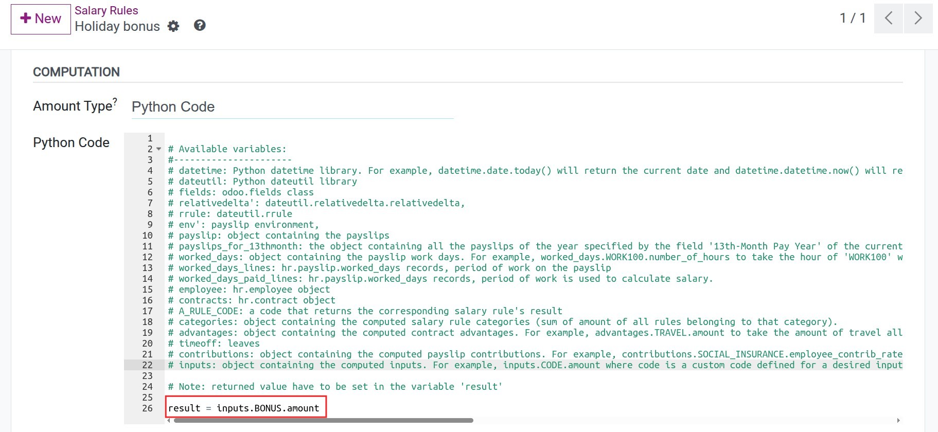 Computation rule configuration