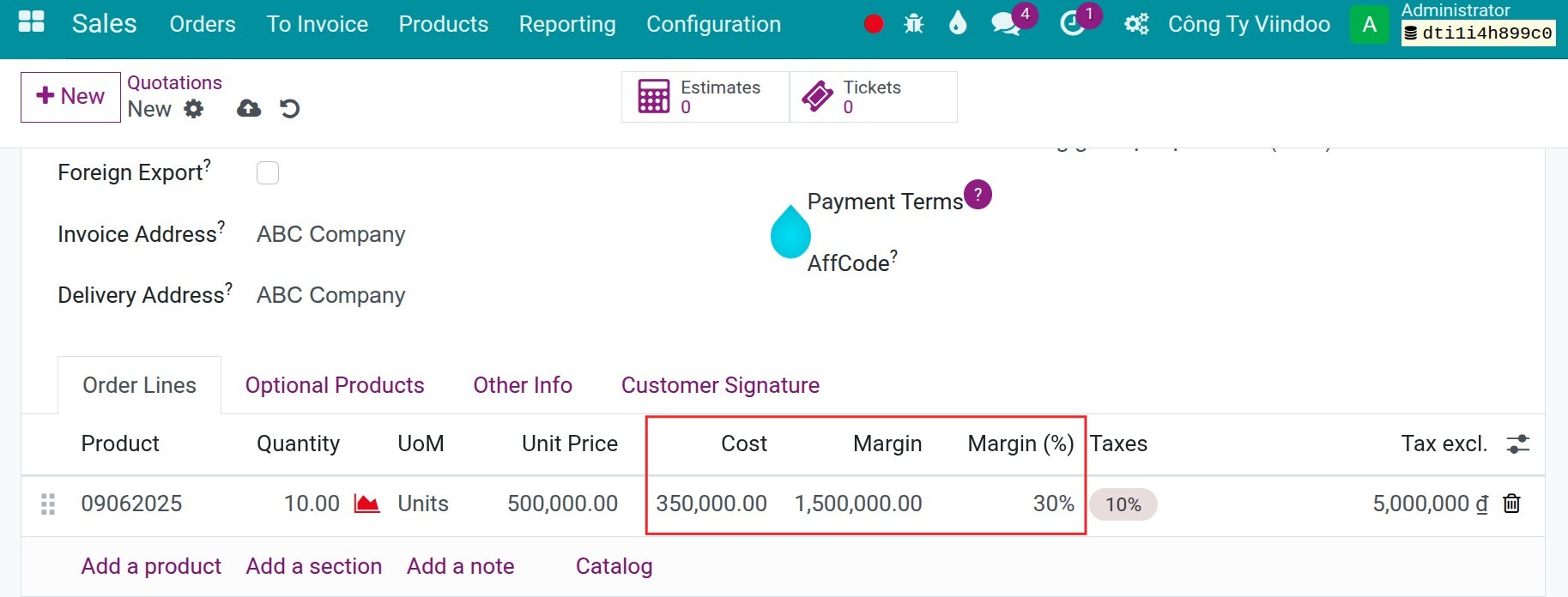 Margin on sale order lines