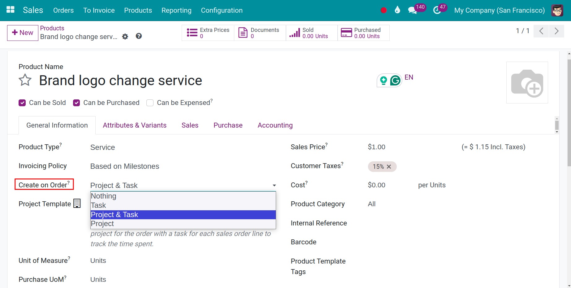 Create on order when create a milestone product in Viindoo