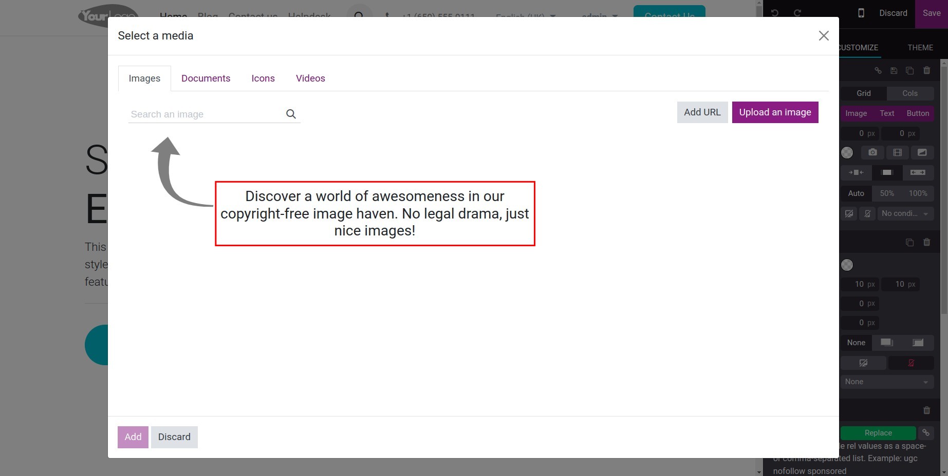 Search an image in the Website app