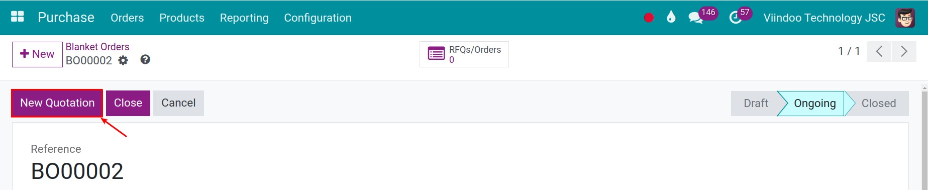 Create a RFQ from the Purchase agreement view