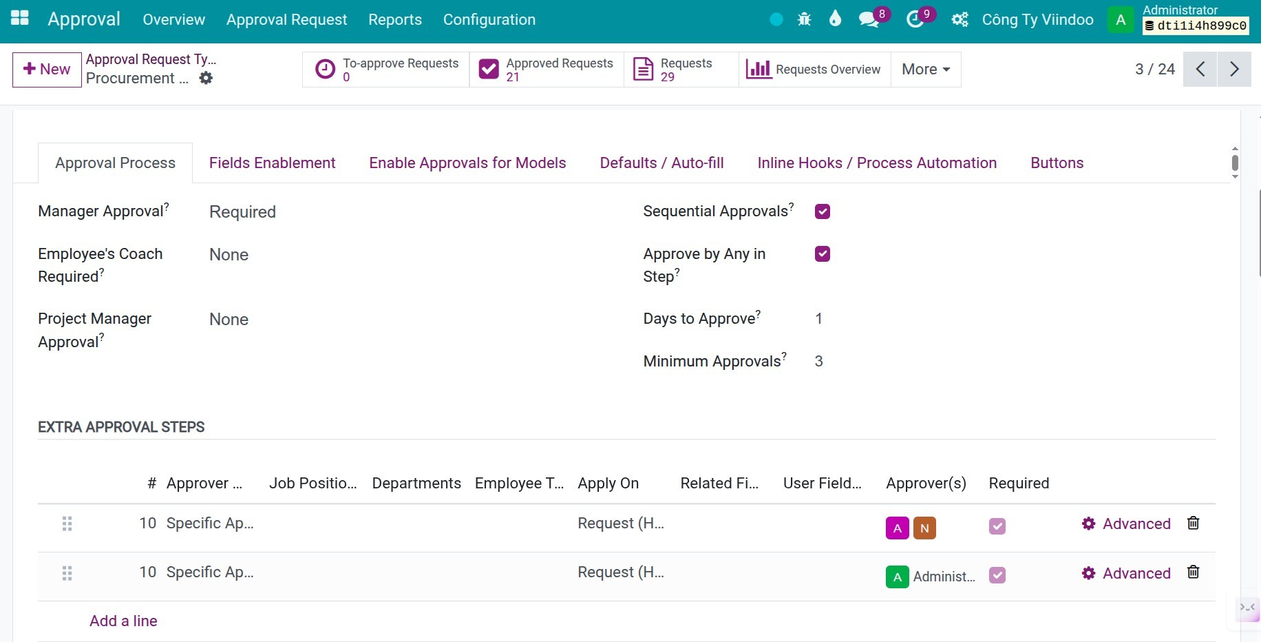 Approval process configuration