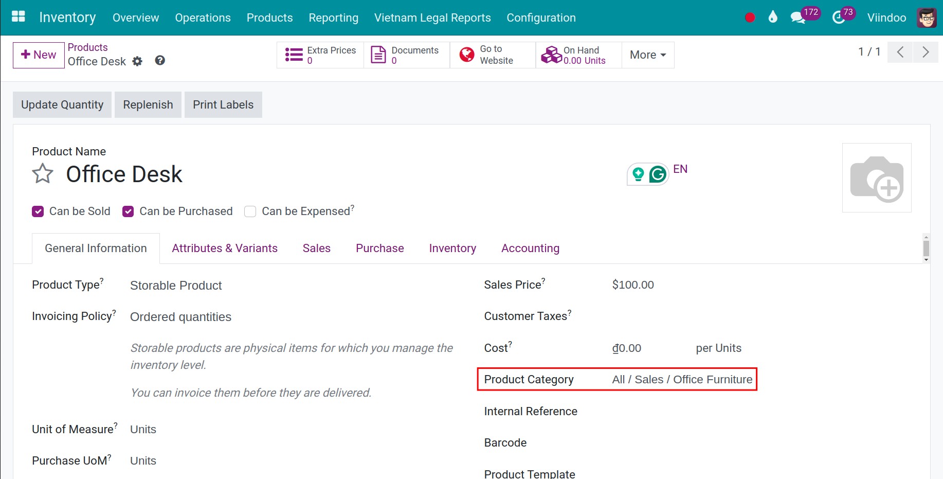 Configure the average cost in Product