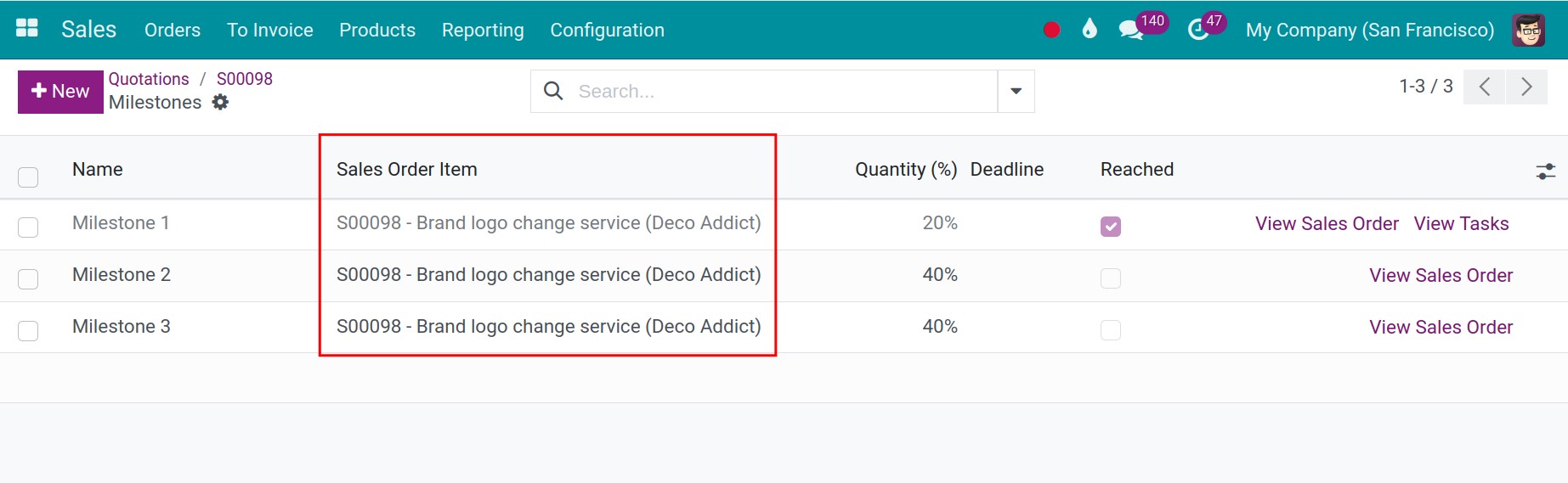 Attach sales orders to project milestones