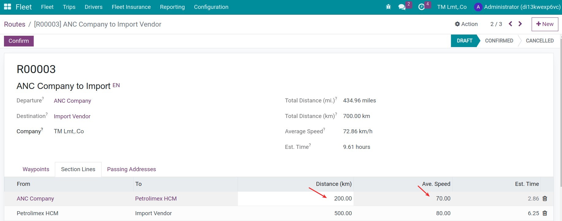 Routes section lines