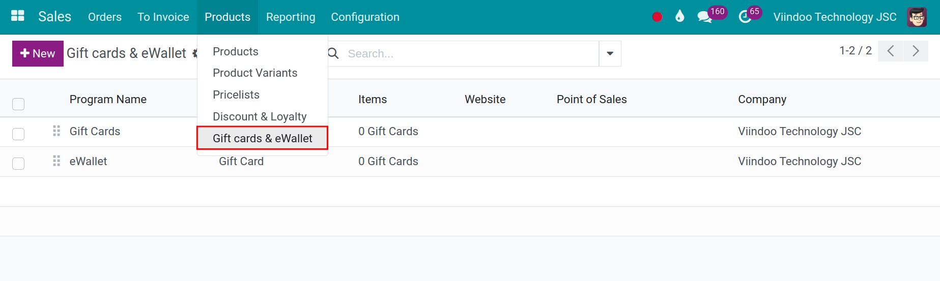 Create a gift card program in Viindoo