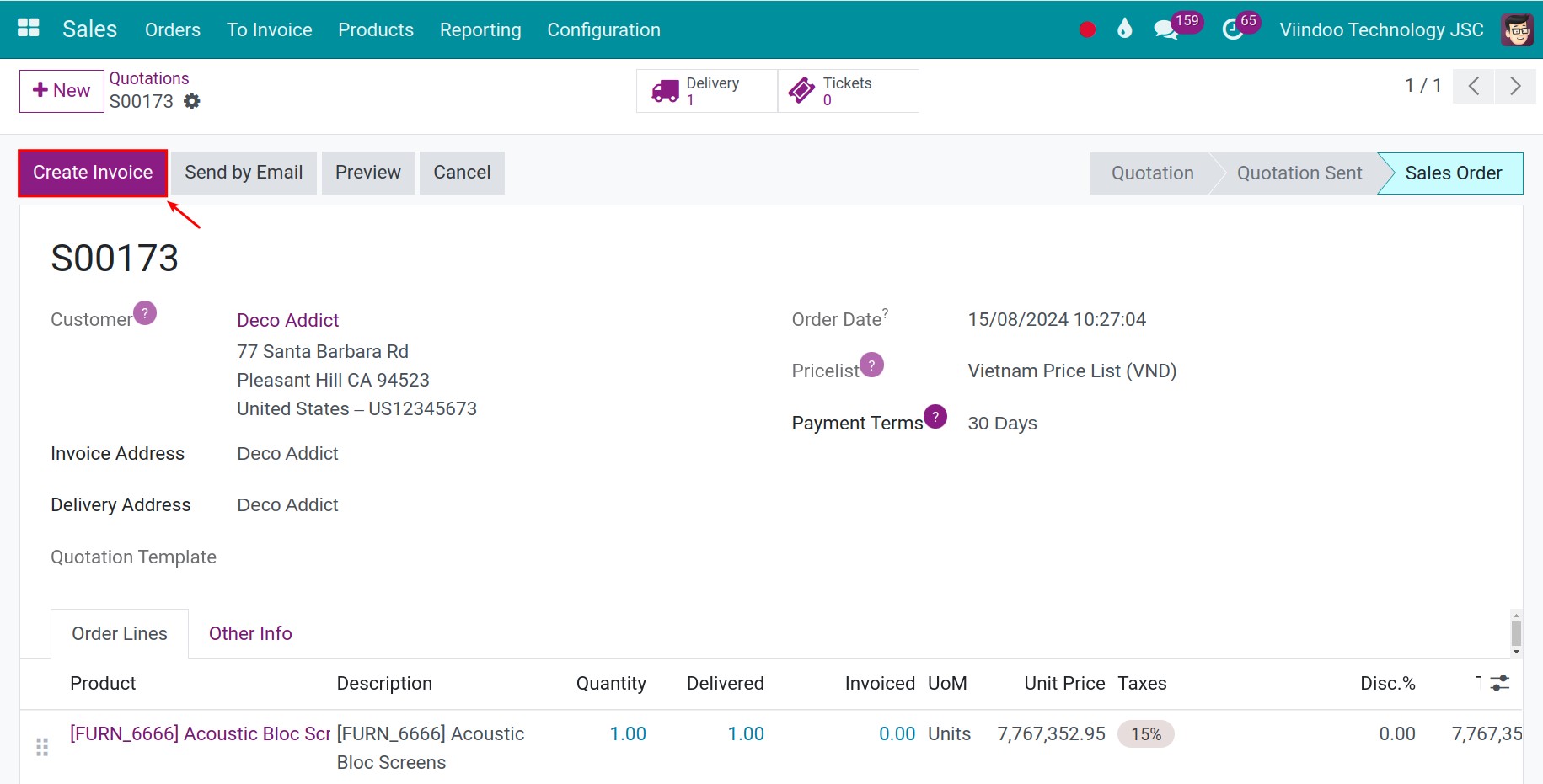 Create invoice button