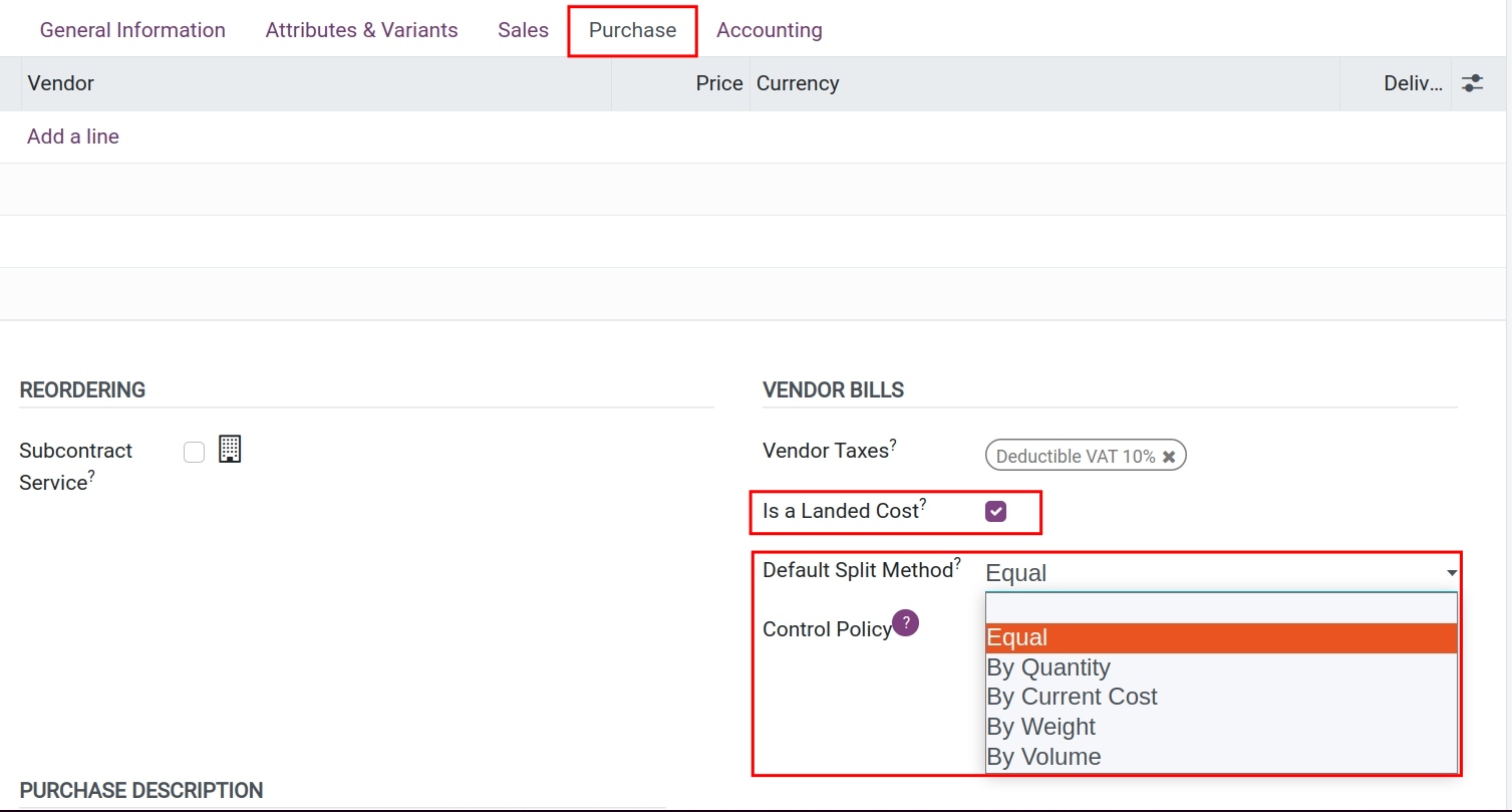 Configure the Landed cost product - Viindoo Accounting