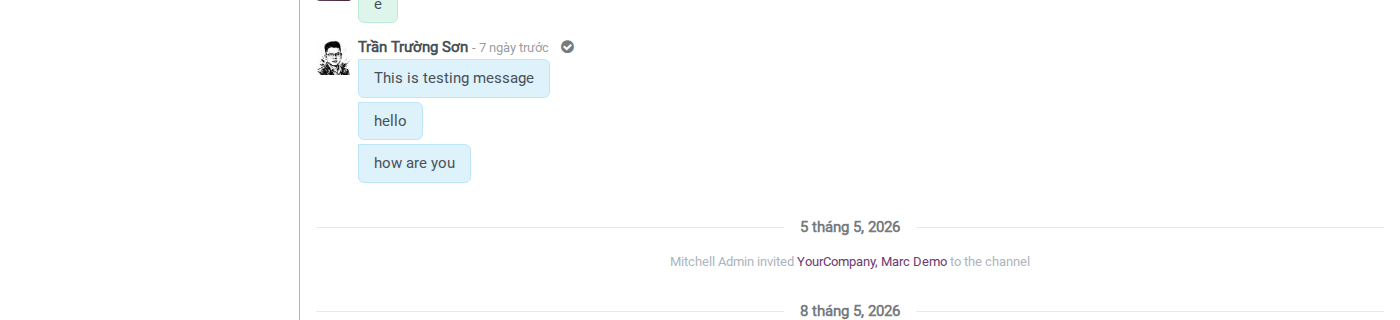 Inbound message from the OA app synced into a Discuss conversation
