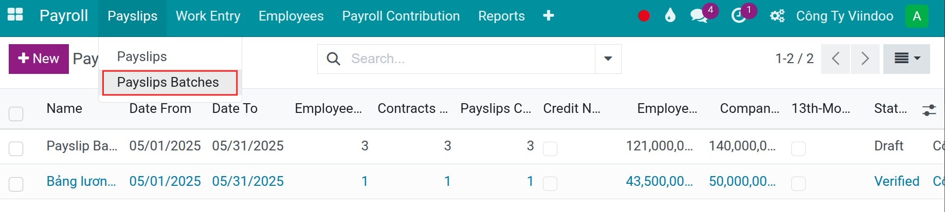 Import the Inputs salary to payslip batch