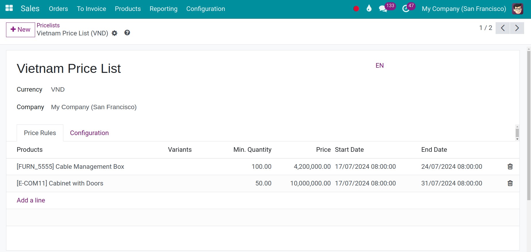 Create a pricelist for foreign currencies