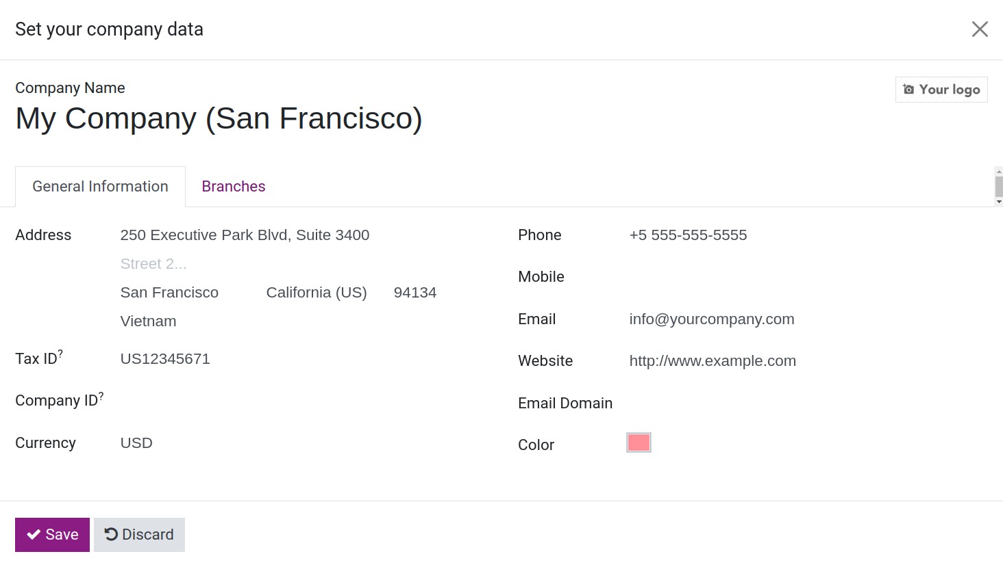Company information configuration - Viindoo