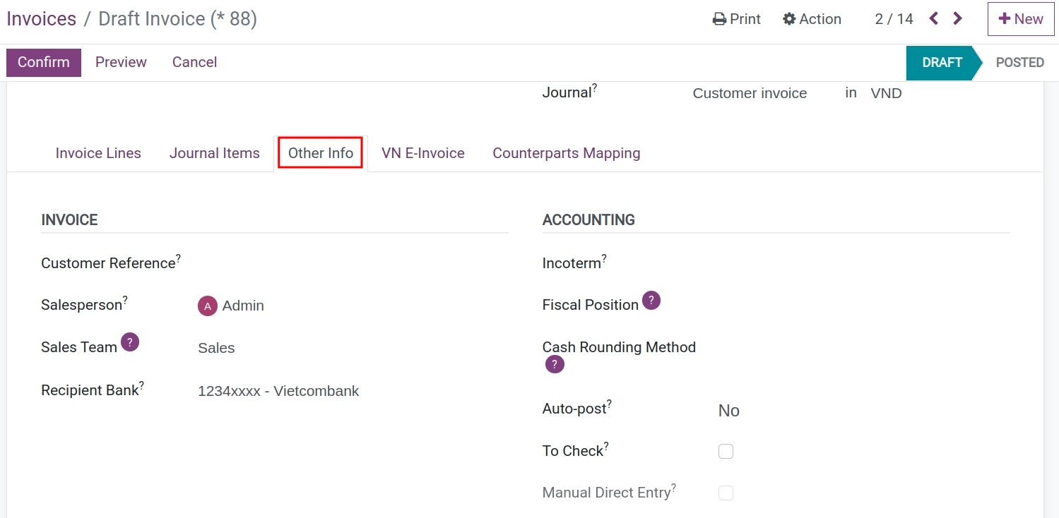 Other info tab - Viindoo accounting software