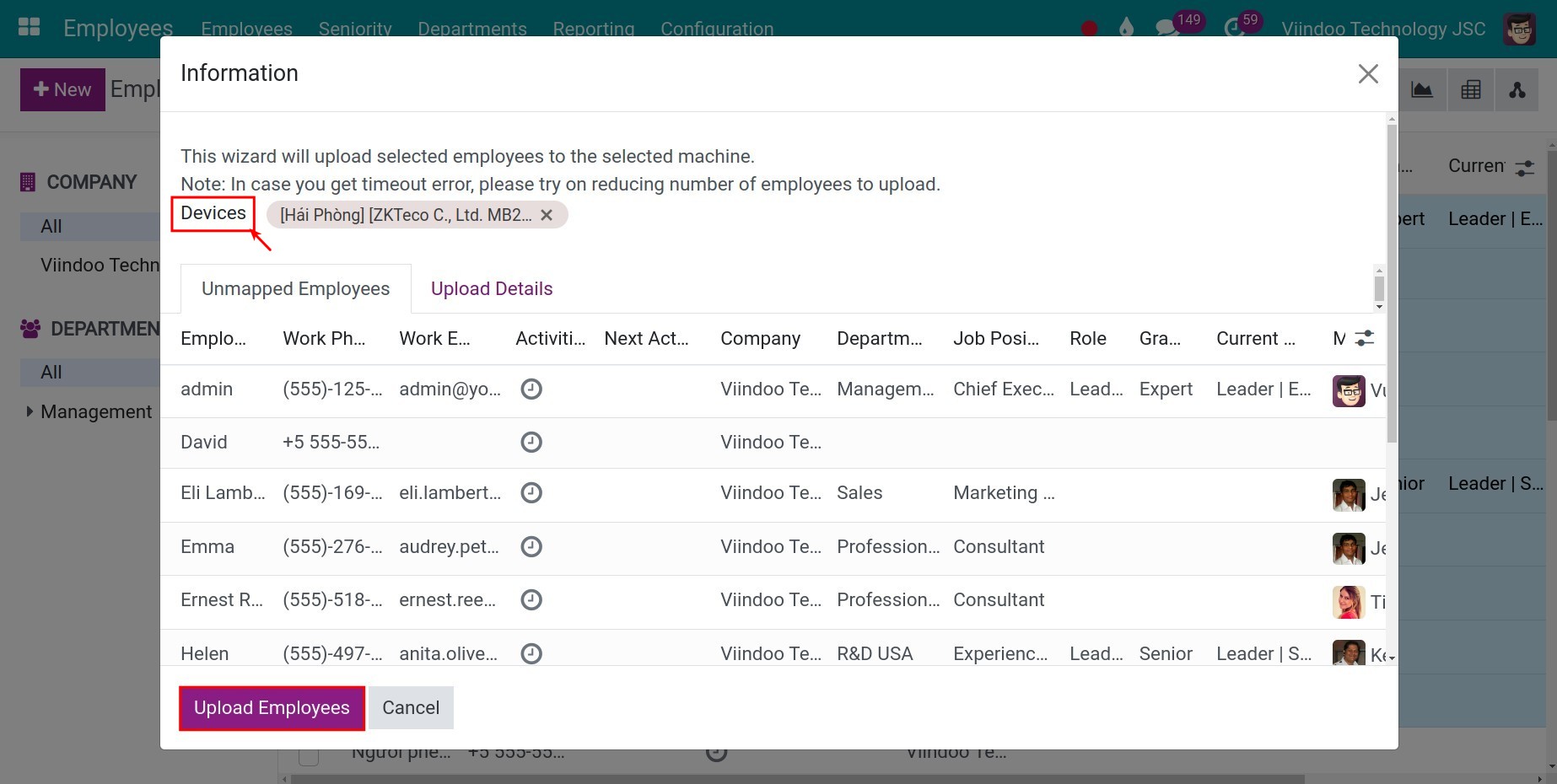 Upload employee list to Attendance devices.