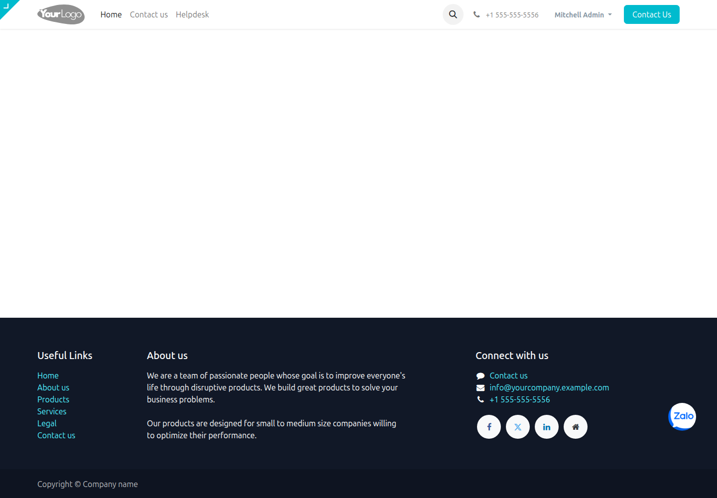 Website showing floating Zalo button in bottom-right corner