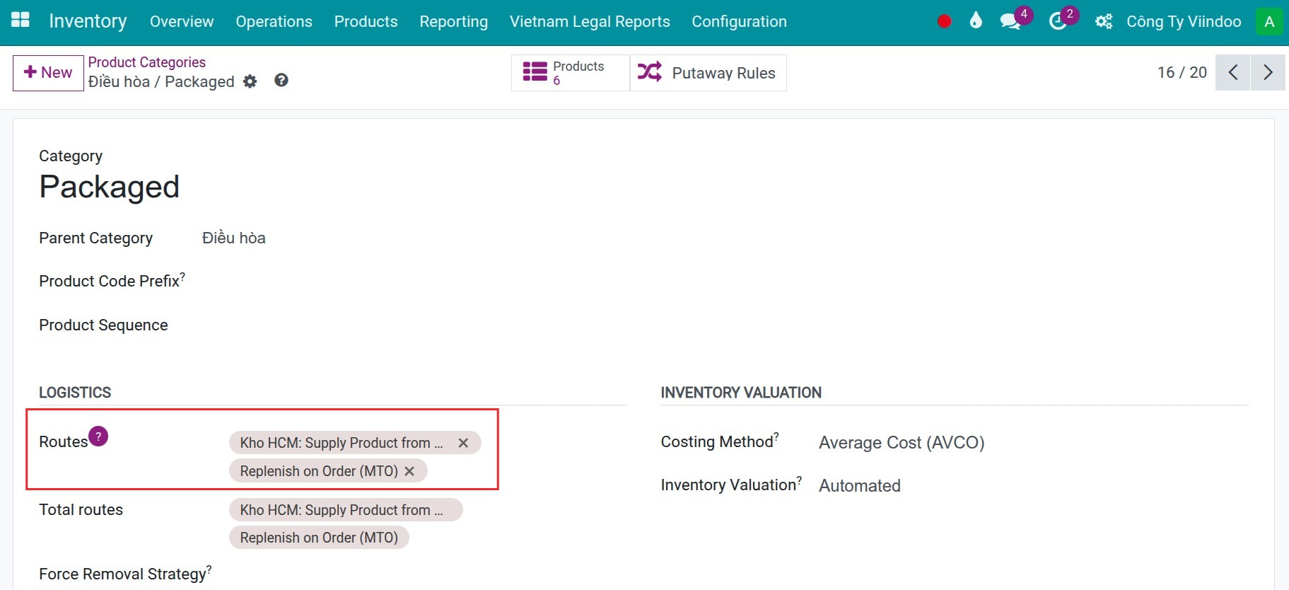 Configure the product categories