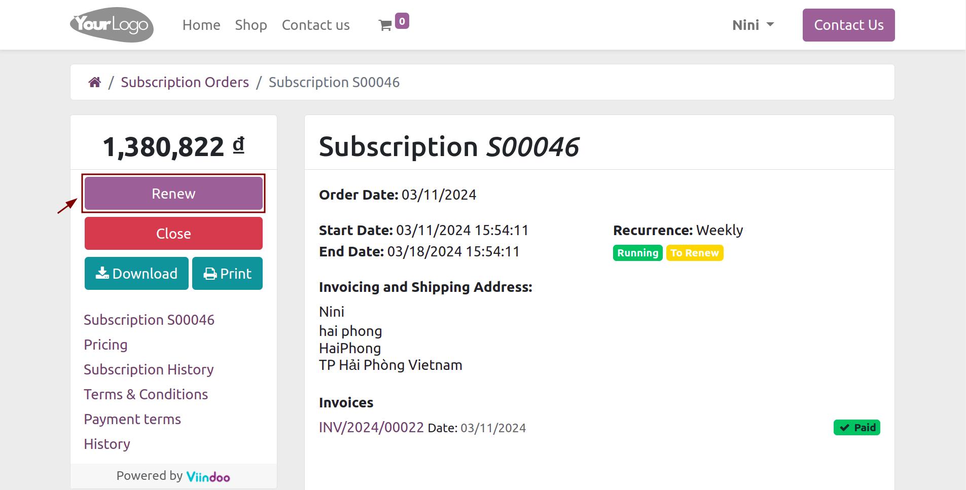 Viindoo Subscription Renewal