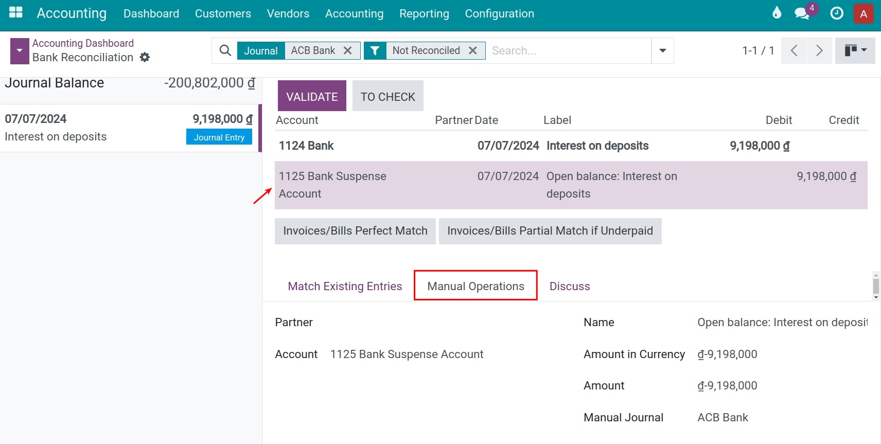 Choose the accounting account of interest