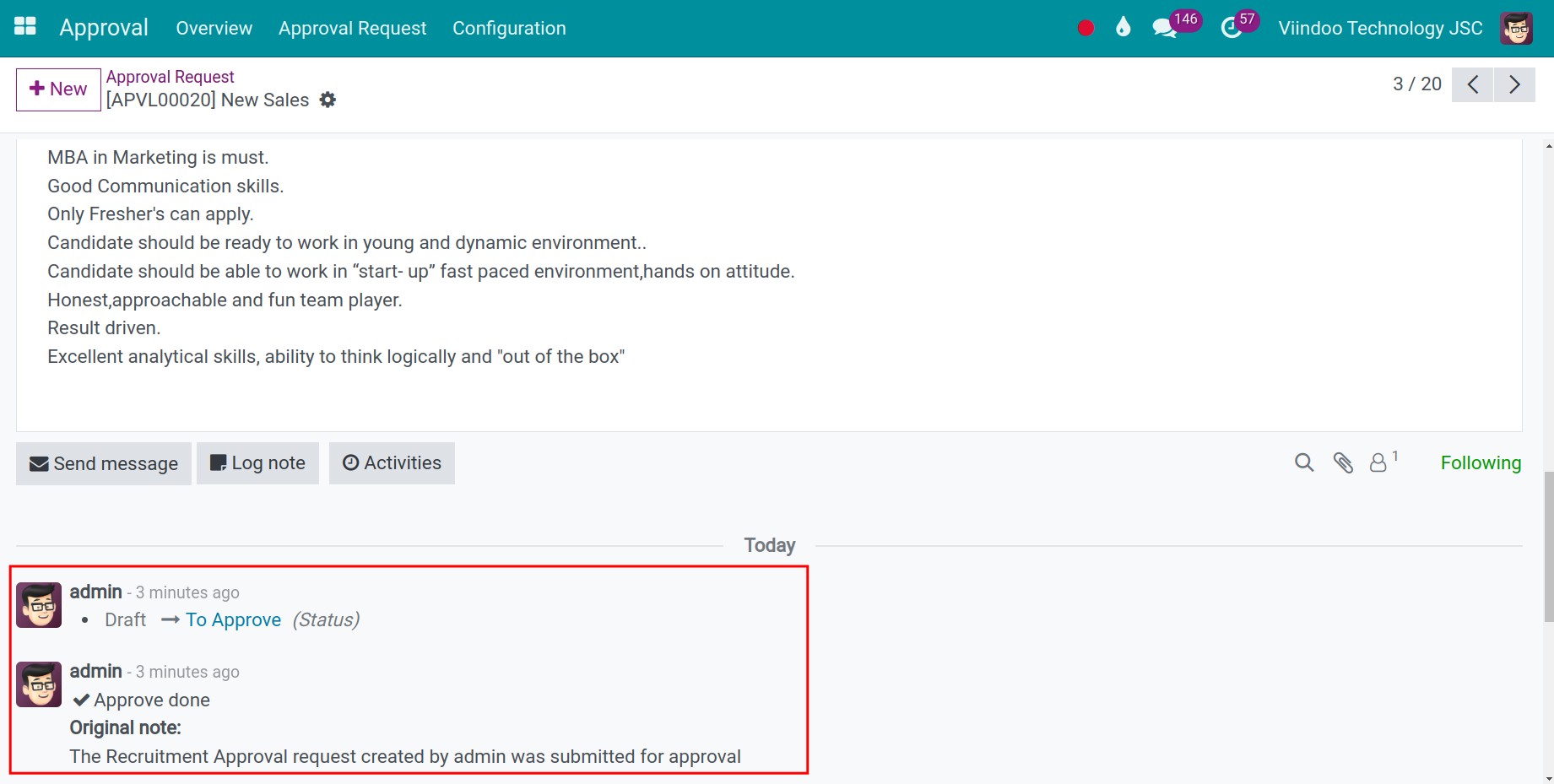 scheduled activity for the approver