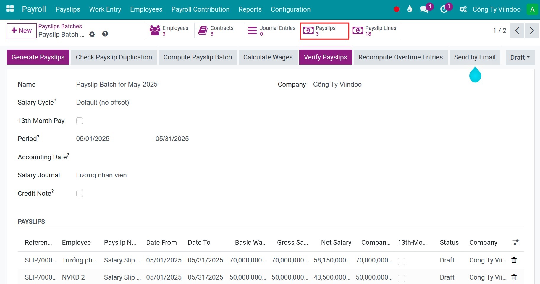 Open payslip batch
