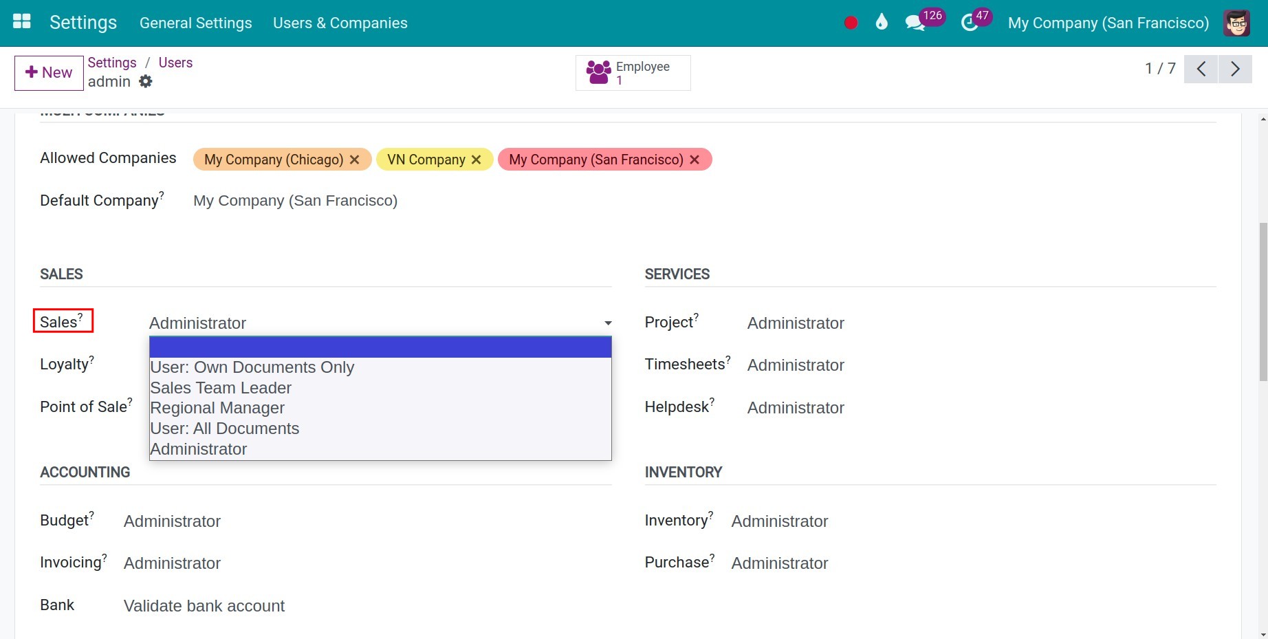 Default roles in the Sales app - Viindoo