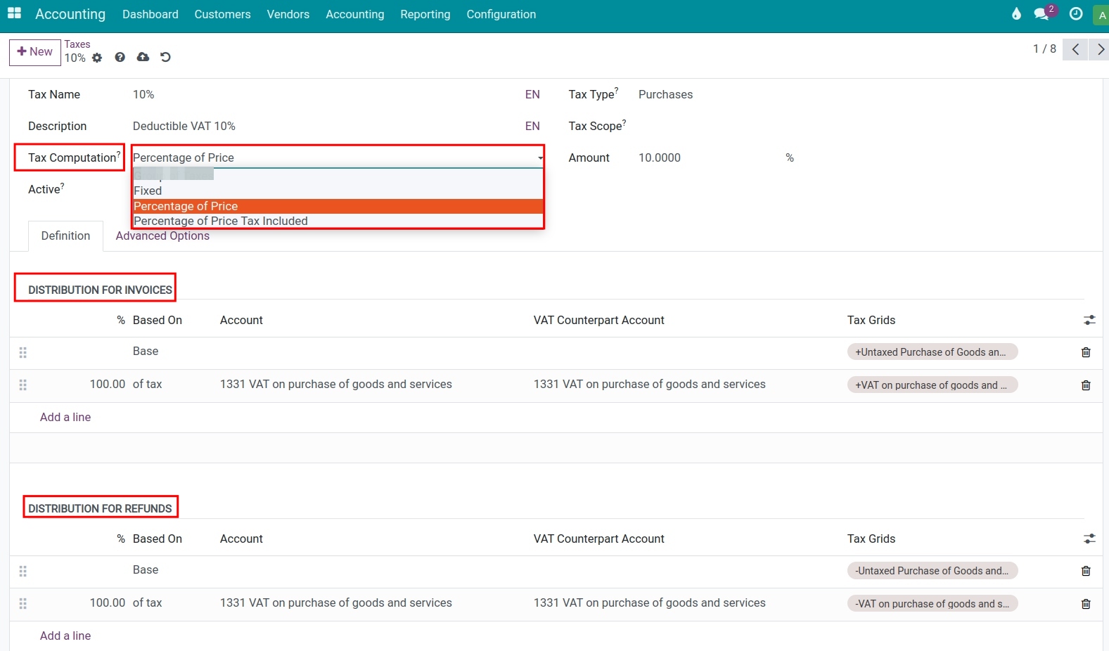 Tax distribution in Viindoo