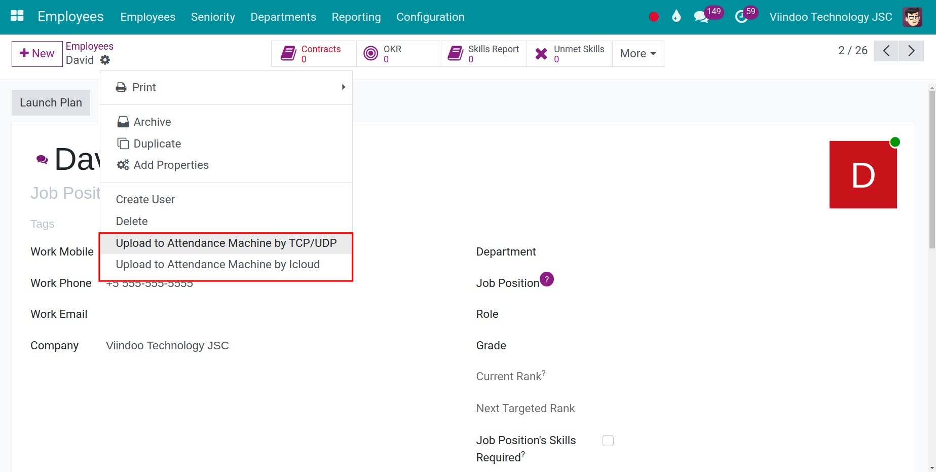 Upload employee to the attendance device