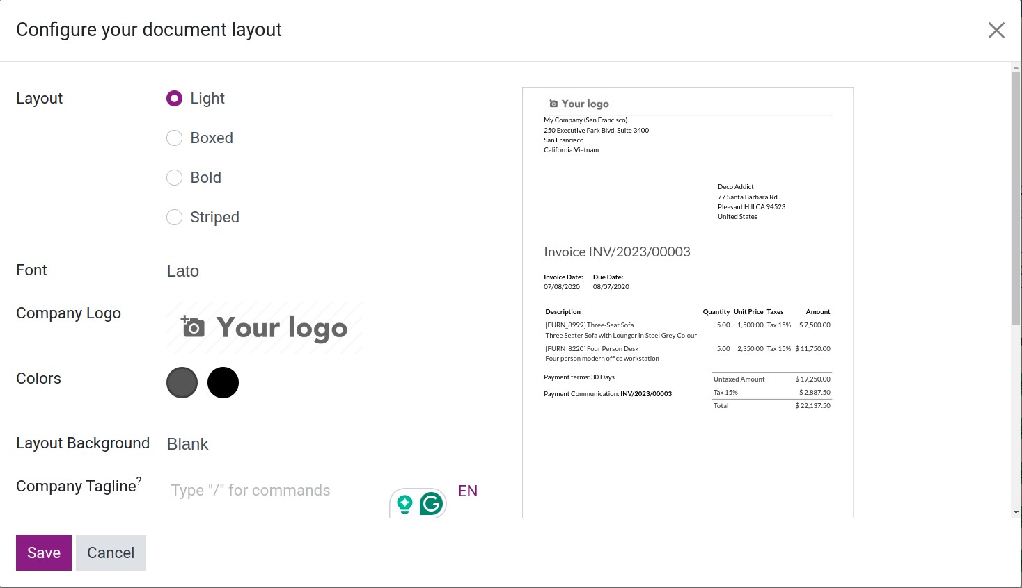 Quotation layout configuration - Viindoo