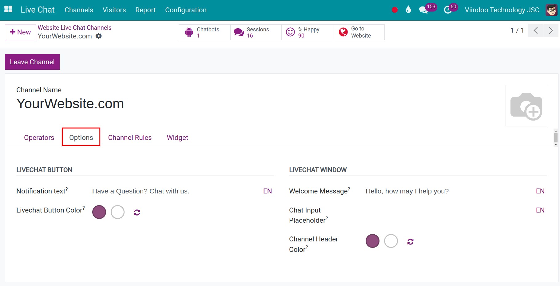 Settings up of options