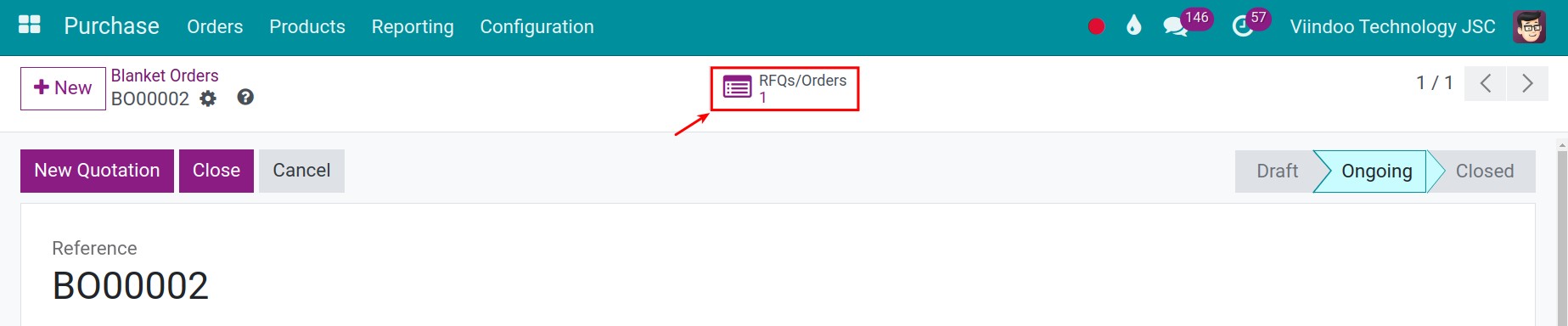 RFQ quantity statistics on the Purchase agreement