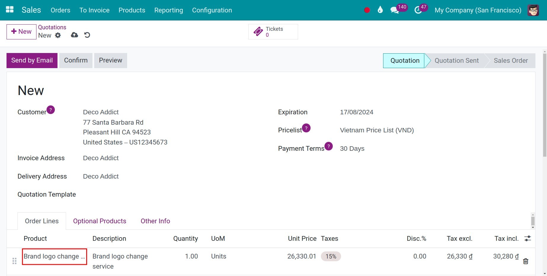 Create an order in Viindoo