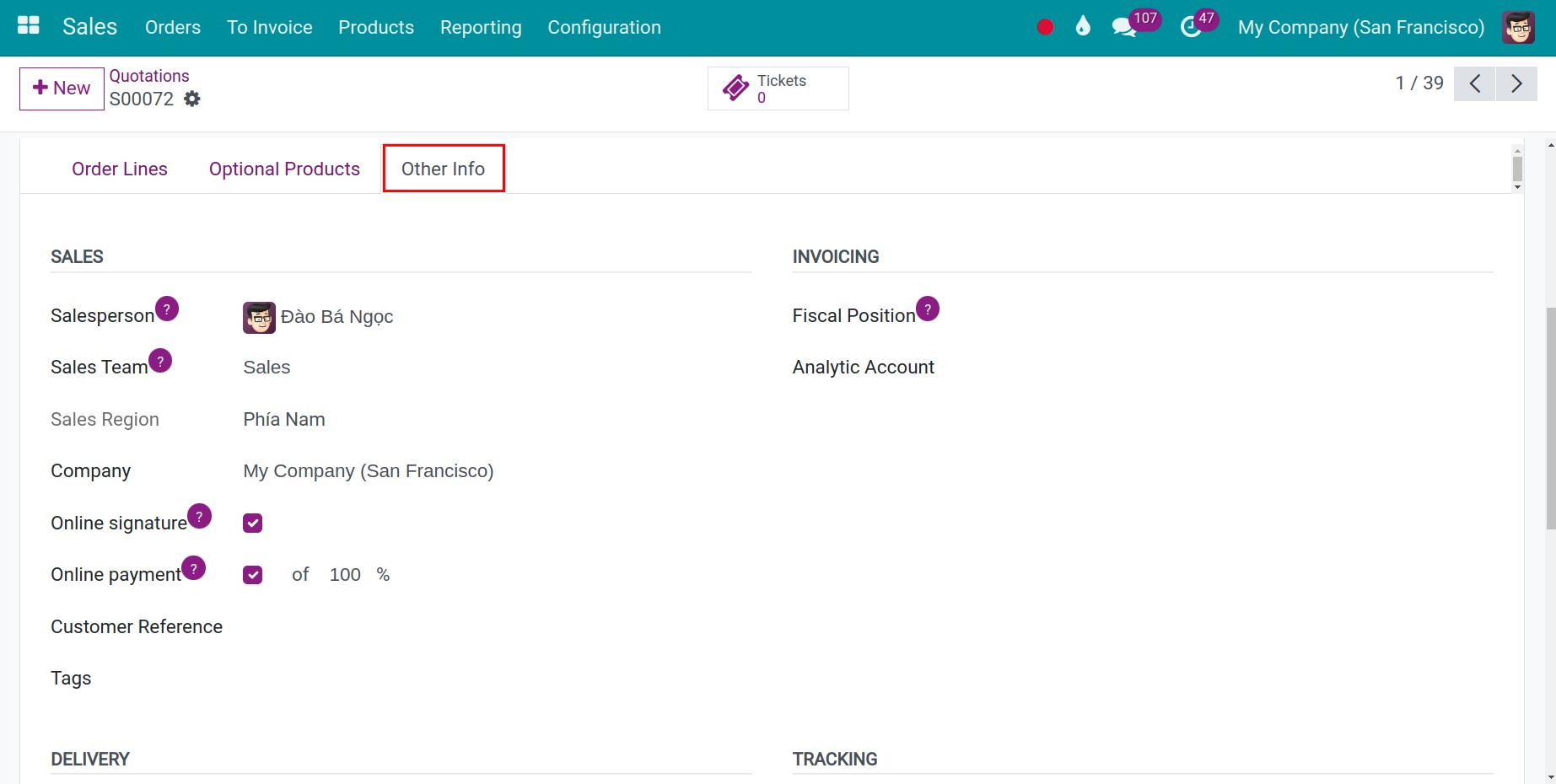 sale and invoicing on the sale order