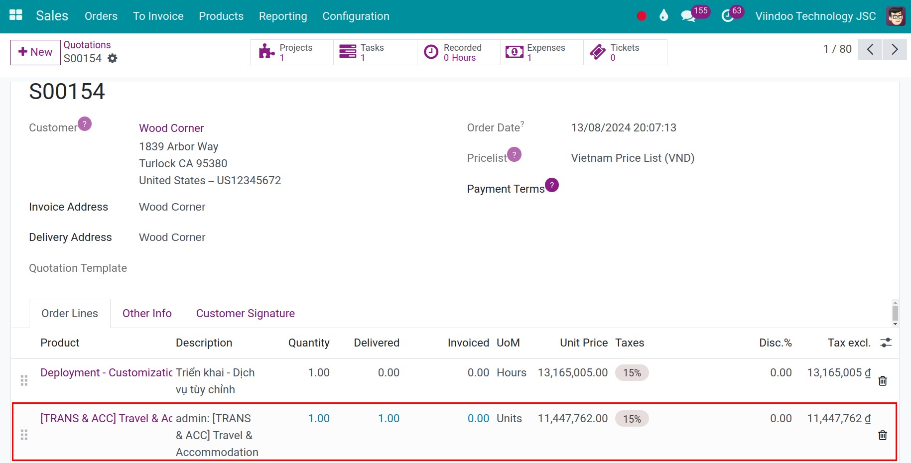 Expenses set on the order to re-invoice to customers.