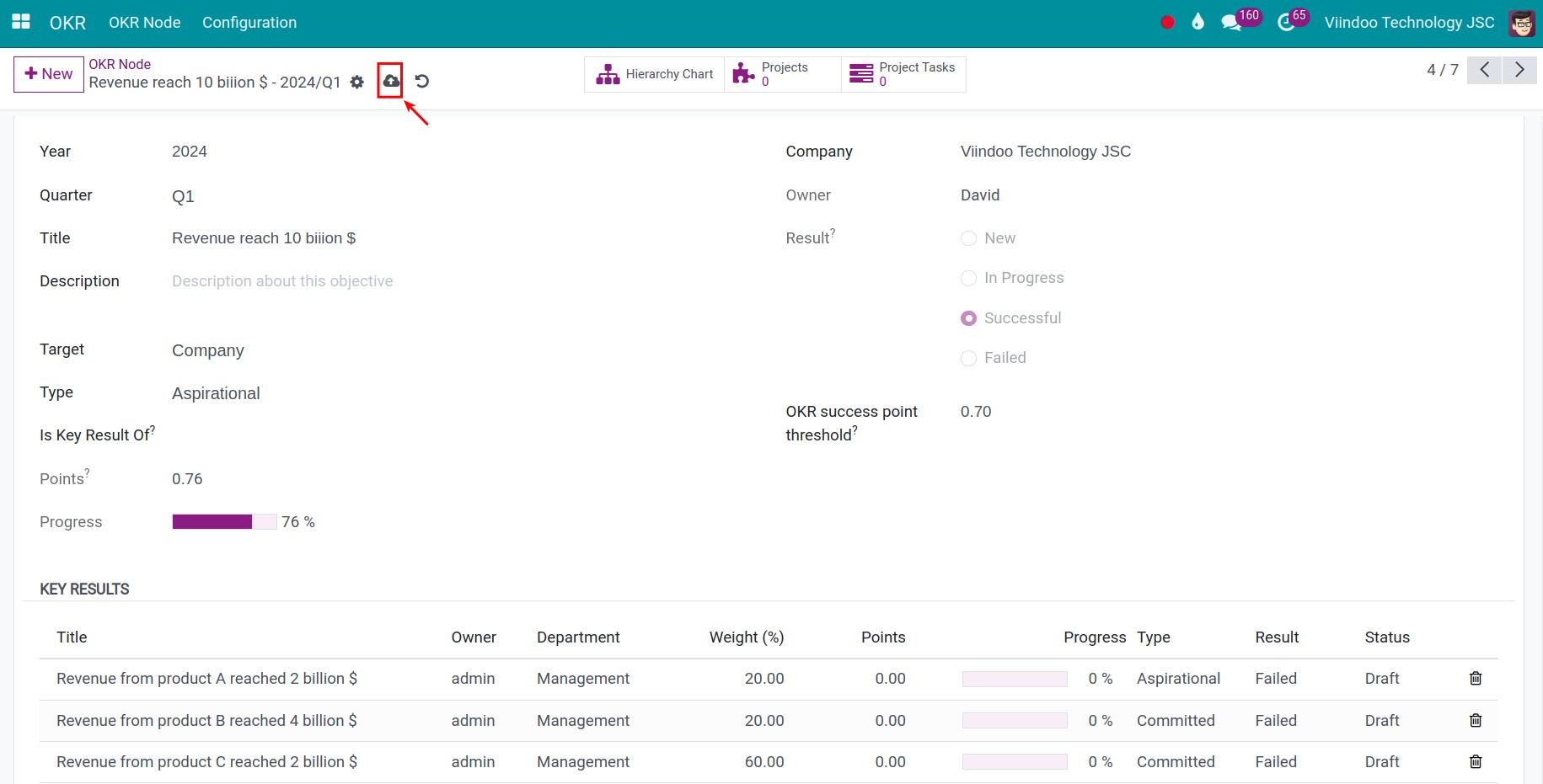 Save an OKR node in Viindoo