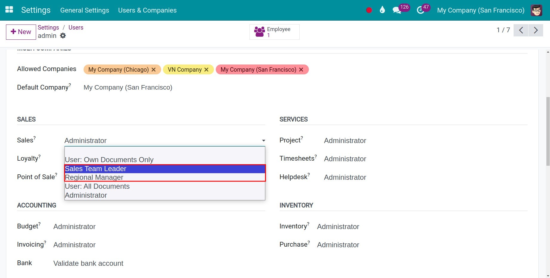 Advanced roles in Sales app - Viindoo