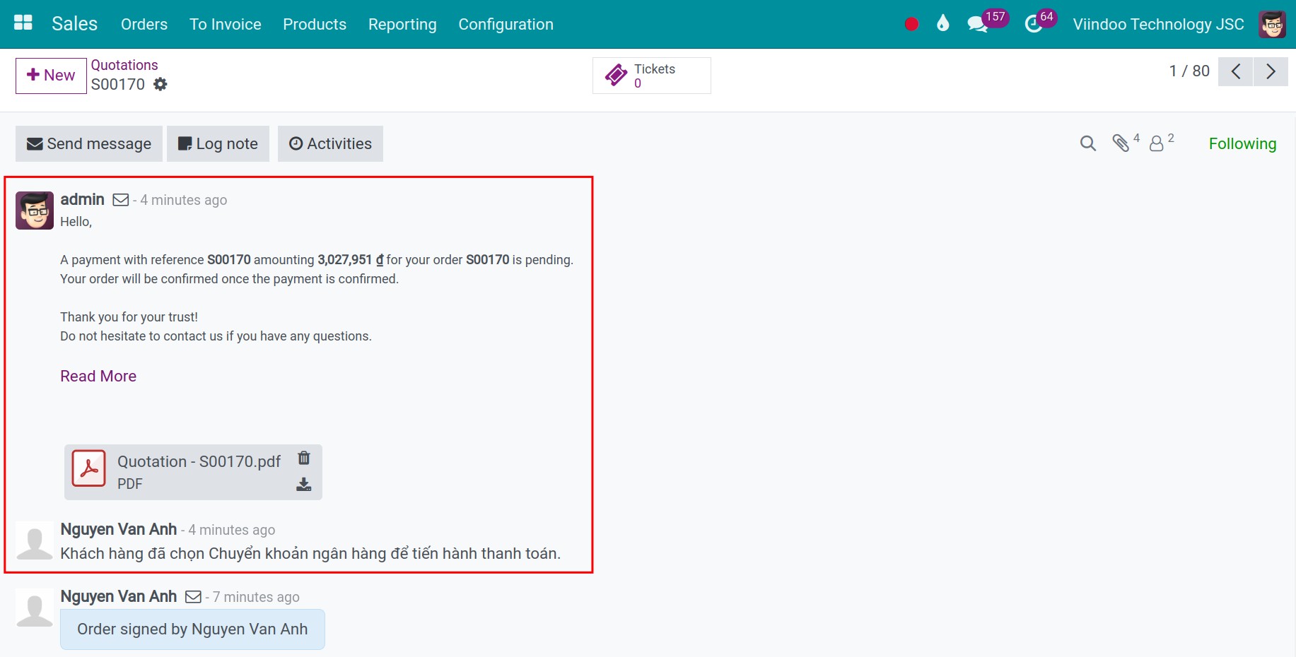 Online payment to confirm order via the wire transfer - Viindoo.