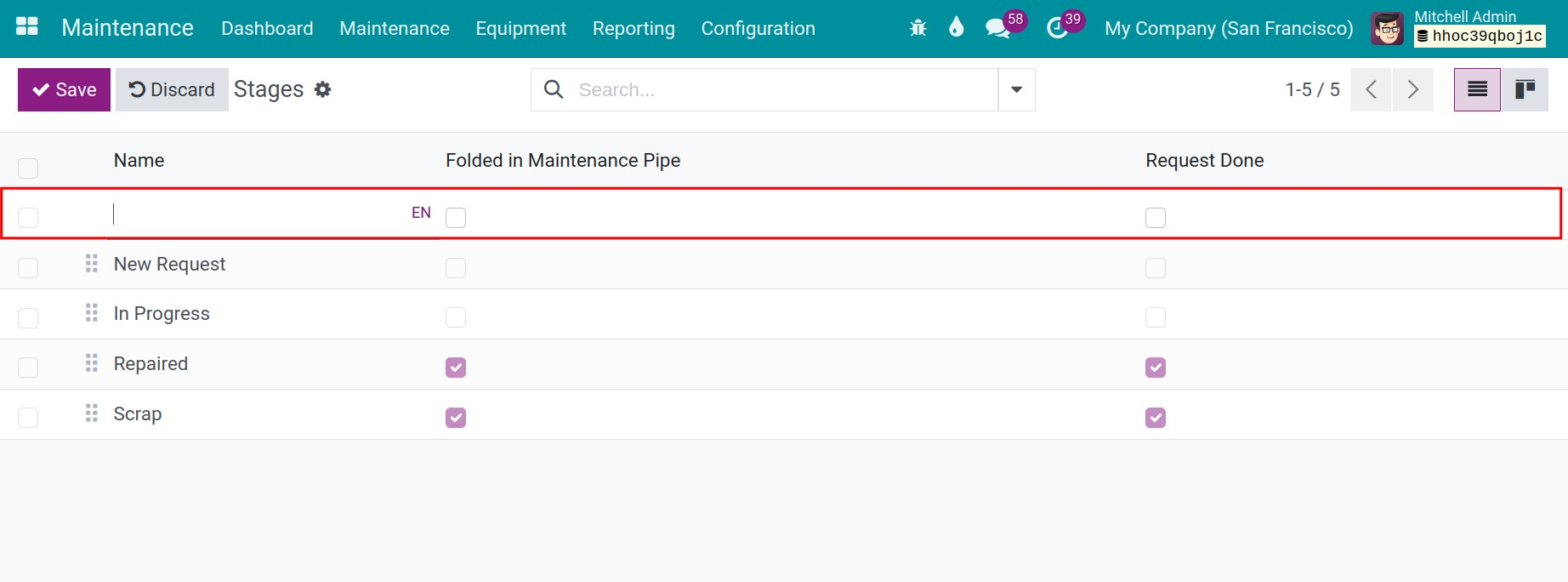 Setting the Maintenance Stages