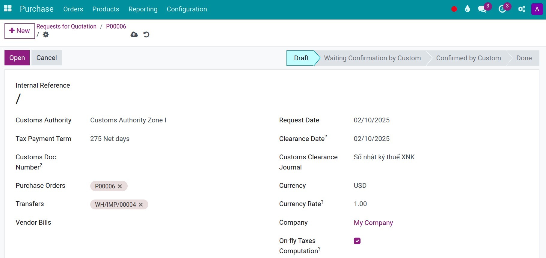 General information on custom clearance request - Viindoo foreign trade app