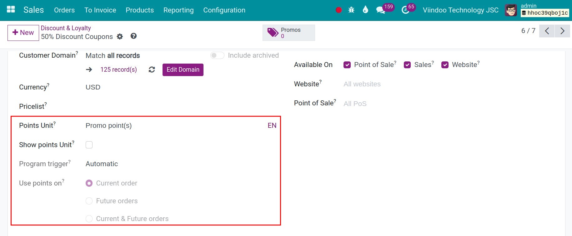 Other field on promotion programs in Viindoo