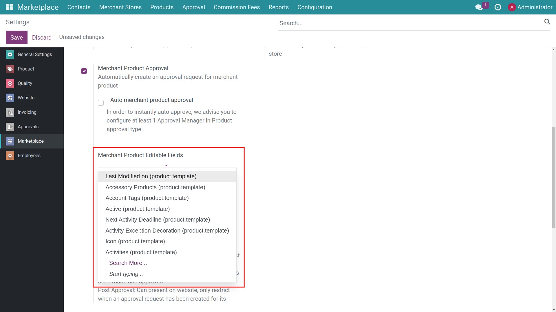 Merchant Product Editable Fields