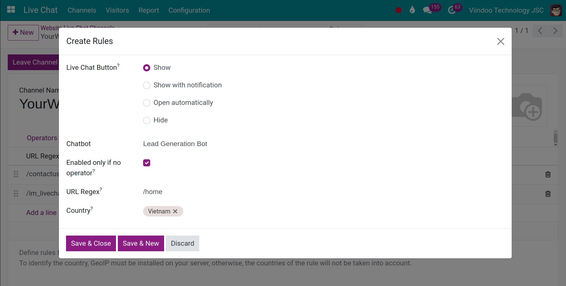 Create channel rules